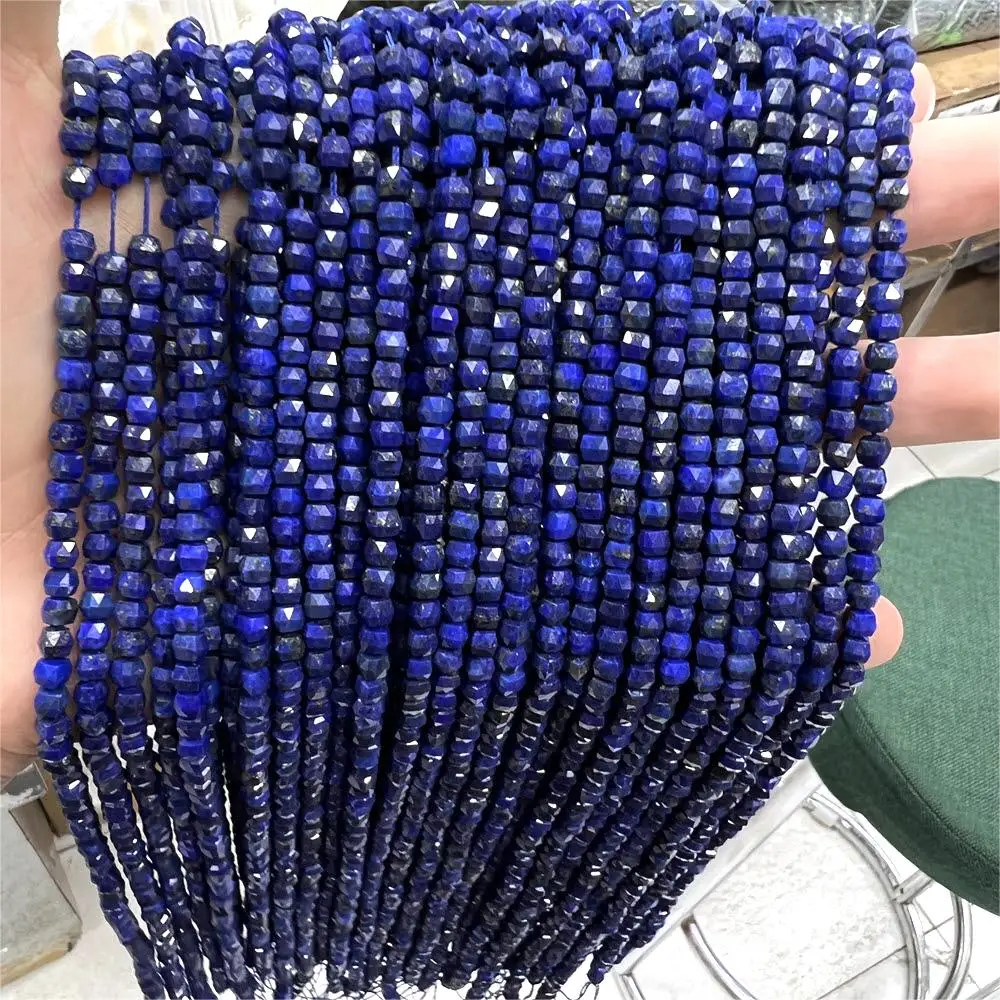 

Natural Blue Lapis Lazuli Stone Faceted Cube Cut Stone Loose Spacer Beads Strands Jewelry Making Accessories DIY Bead