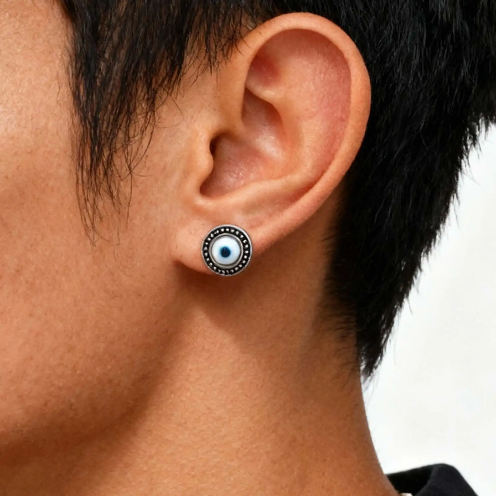 Fashion Turkish Lucky Evil Eye Earrings, Blue Eye Stainless Steel Round Stud Earrings, Waterproof Stylish Jewelry for Men Women