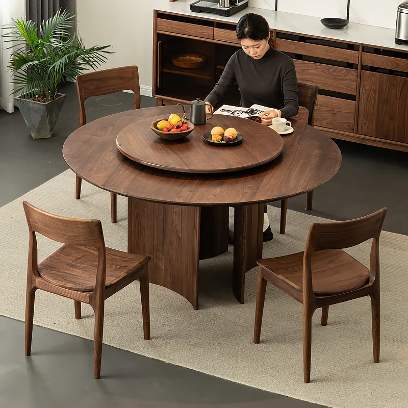 

Обеденный стол и стулья из черного ореха, круглый стол из массива дерева с каменной столешницей для небольшой квартиры