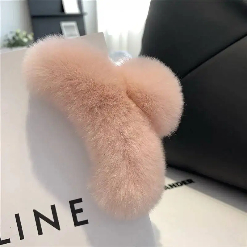 Real Rex Rabbit Fur Hair Claw Pink Large Clips Korean Cute Hairpins Covers Fashion Luxury For Women Girls Plush Clip Womens