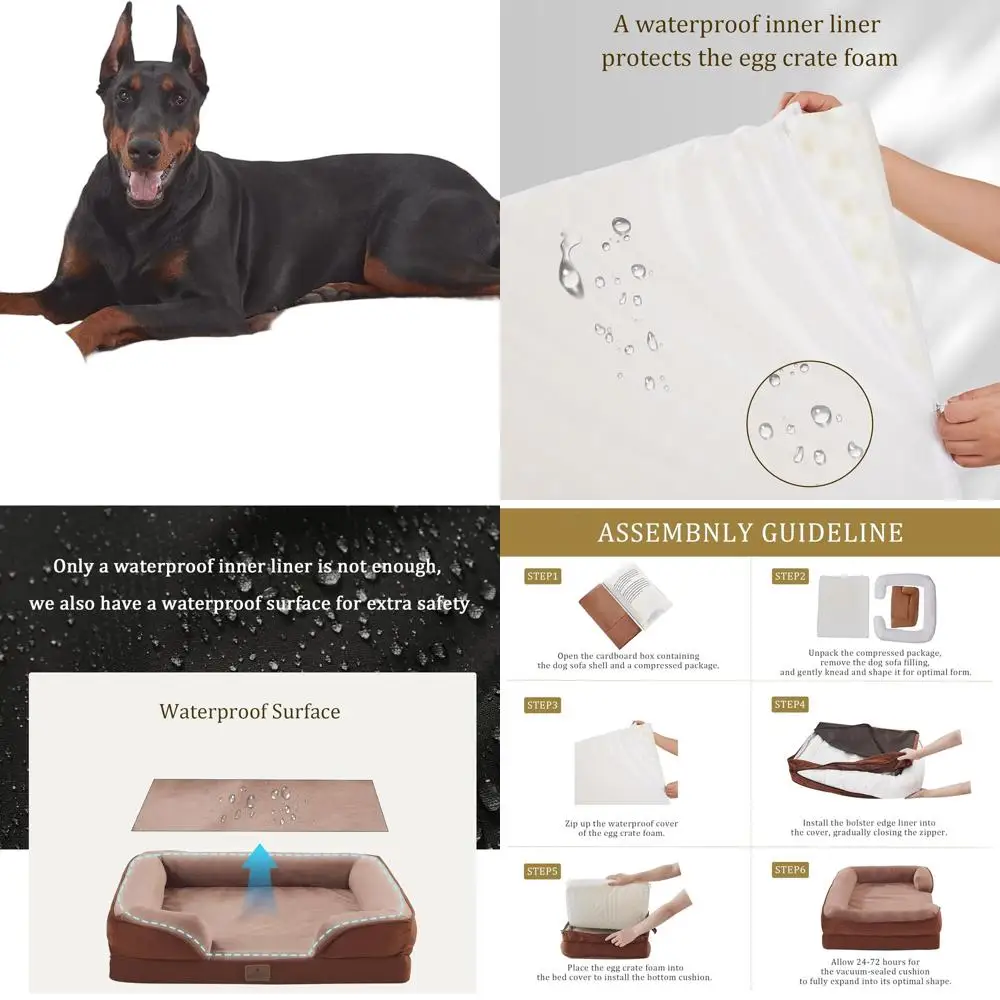 

Large Dog Orthopedic Sofa Bed, Waterproof Egg Foam Couch with Removable Cover and Anti-Slip Base, Brown