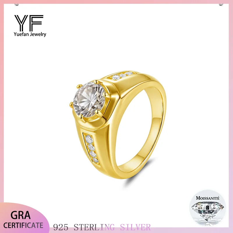 

2ct Moissanite Ring Men 925 Sterling Silver Plated 18K Jewellery Hiphop With GRA FOR Party Personalized Customization Rings Man