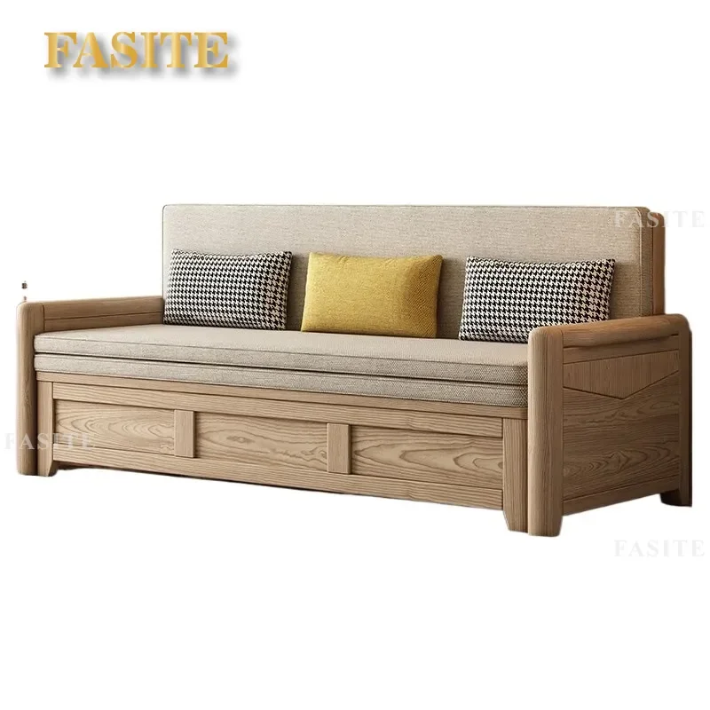 For Ash Wood Solid Wood Sofa Bed Multi-functional Push-pull Storage Double Bed Study Living Room Folding Telescopic Winter