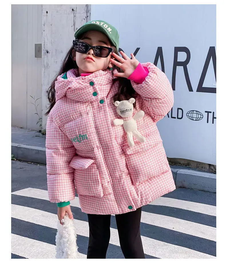 2026 New Winter Lattice Lining Plush Thick Keep Warm Hooded Parkas For Kids Winter Down Cotton Overcoat, 4-12 Years Girls Jacket view 6