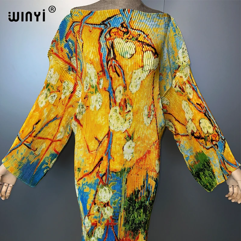 WINYI letnia plisowana elastyczna luźna sukienka wakacyjna plaża zakrywająca maxi kaftan abaya dubaj luksusowe sukienki imprezowe boho odzież damska