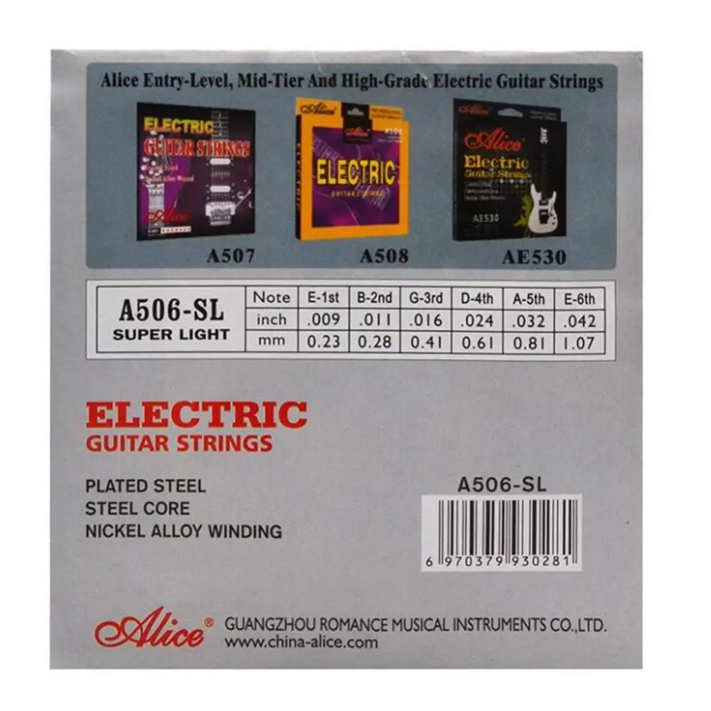 A506SL A506 Electric Guitar Strings Super Light E (1st) - (6th) Electric Guitar Strings Balanced Sound Excellent Hand Feel