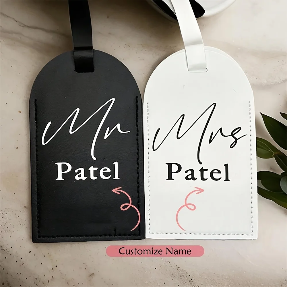 custom Mr Mrs Luggage Tags Bride Groom Honeymoon Travel trip destination Wedding Just married Newlywed couple wife hubby gift