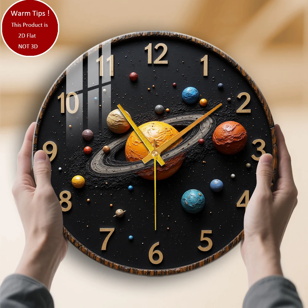

Настенные часы из закаленного стекла, дизайн часов с солнечной системой, подходит для домашнего декора стен комнаты или настольного дисплея в любом месте