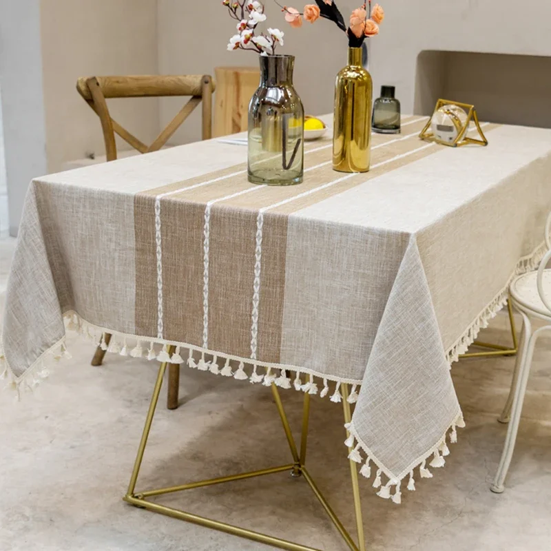 Battilo Linen Tablecloth Rectangular Tables Cloth With Tassel Waterproof Coffee Desks Cover for Dining Table Wedding Decor