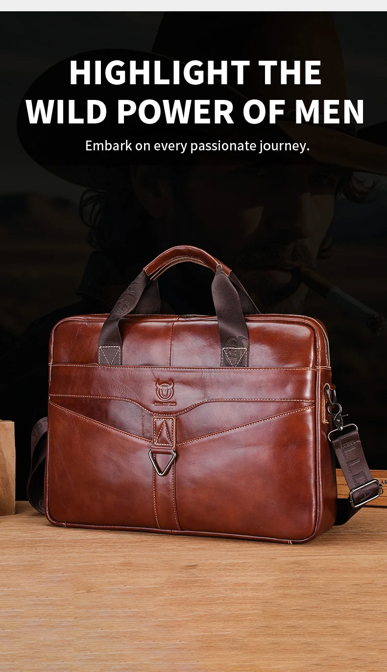 BULLCAPTAIN Men's Genuine Leather Briefcase Shoulder Bag 15 Inch Laptop Case Men's Briefcase Classic Office Business Handbag