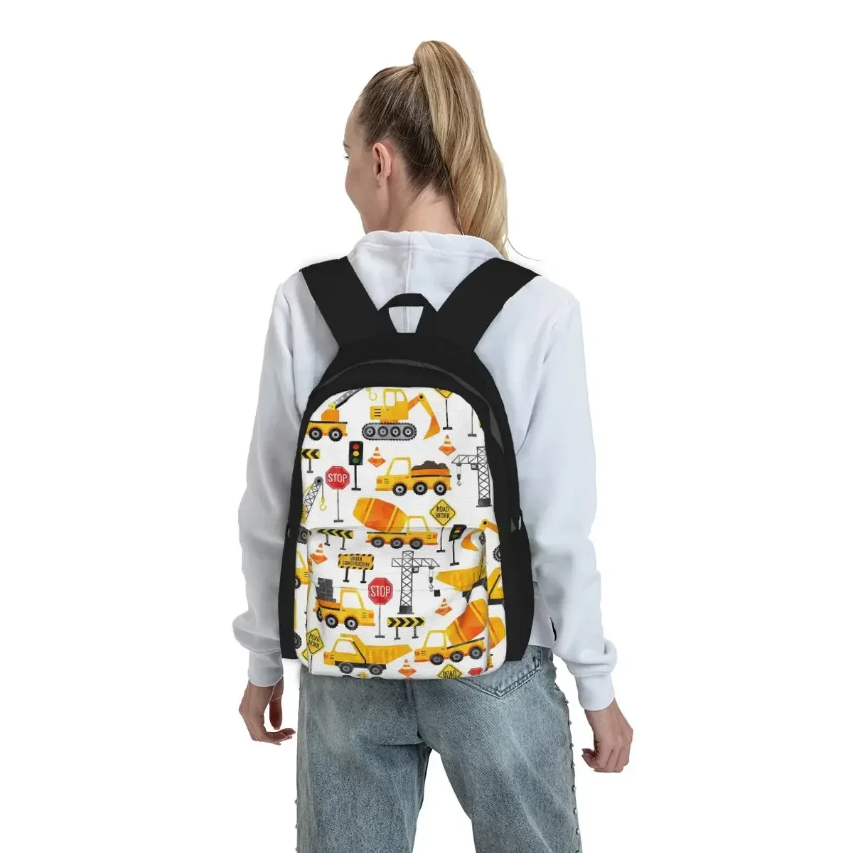 Road Work Watercolor Construction Vehicles Backpack Boys Girls BookBag Kids School Bag Laptop Shoulder Bags for Men Women