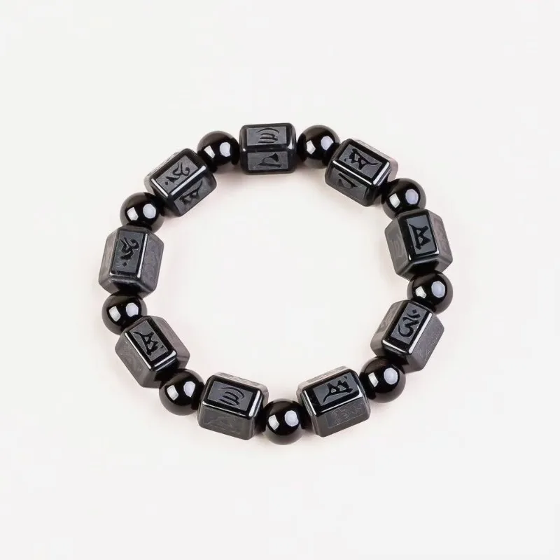 

Natural Real Black Emerald Six Character Mantra Road Hand String Jade Necklace Jewelry Charm Designer Luxury Vintage Women Luck