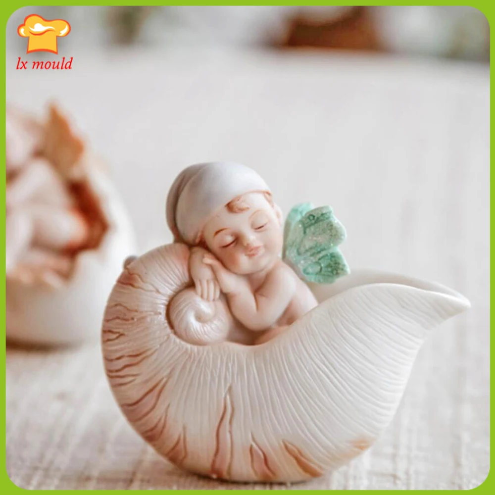 3D Conch Doll Candle Soap Silicone Mould  Snail Cradle Baby Birthday Wedding Cake Decoration  DIY Ornaments Silicone Mold