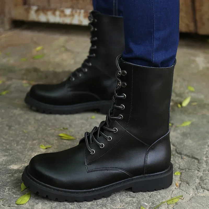 Botas de cuero cálidas para hombre, zapatos de vaquero, informales, talla 38-48, Invierno