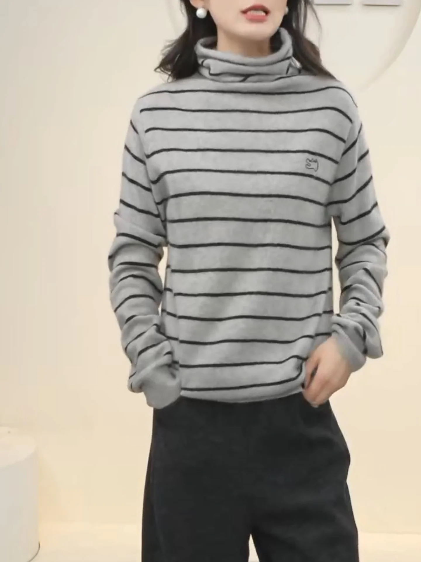 

Korean Design Striped Oversize Knitwear Women's Pullover Sweater Faionable Autumn Winter New Arrival for plus Size Ladies