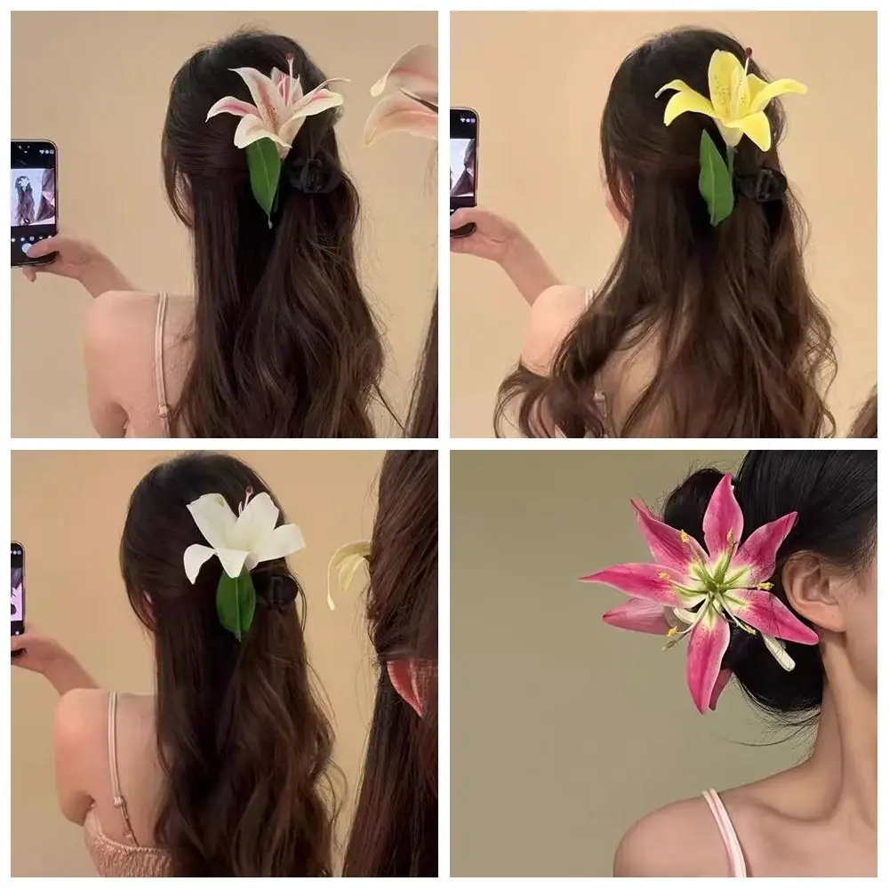 

Bohemia Barrettes Lilium Flower Hair Claw Ponytail Clip Large Shark Clip Calla Hair Clip Cute Hairpin Grab Clip