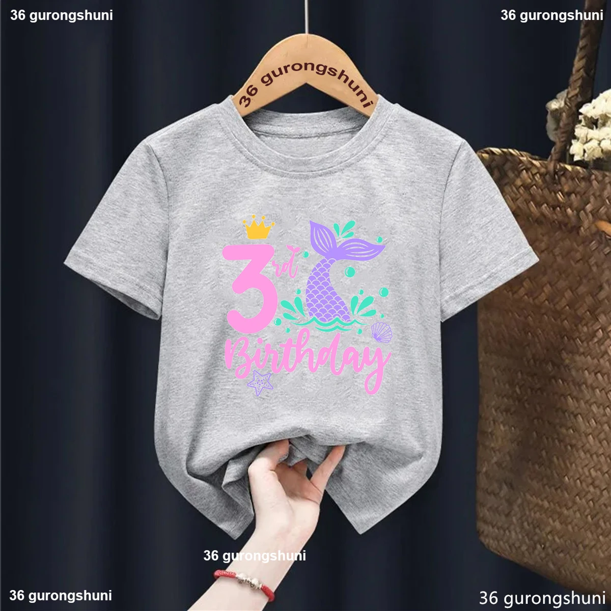 Newly Girls T-Shirt Cute Mermaid Birthday Number Print 3 4 5 Yeas Old  Kids Birthday Gift Clothing Tshirt Cute Baby Shirt Tops