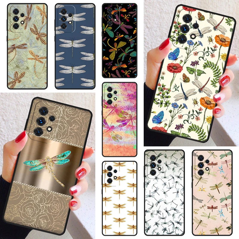 Floral Colorful Dragonfly Phone Case Cover For Samsung Galaxy A52 A72 A73 A20e A21S A50 A70 A11 A12 A42 A31 A40 A51 A71 A32 A80