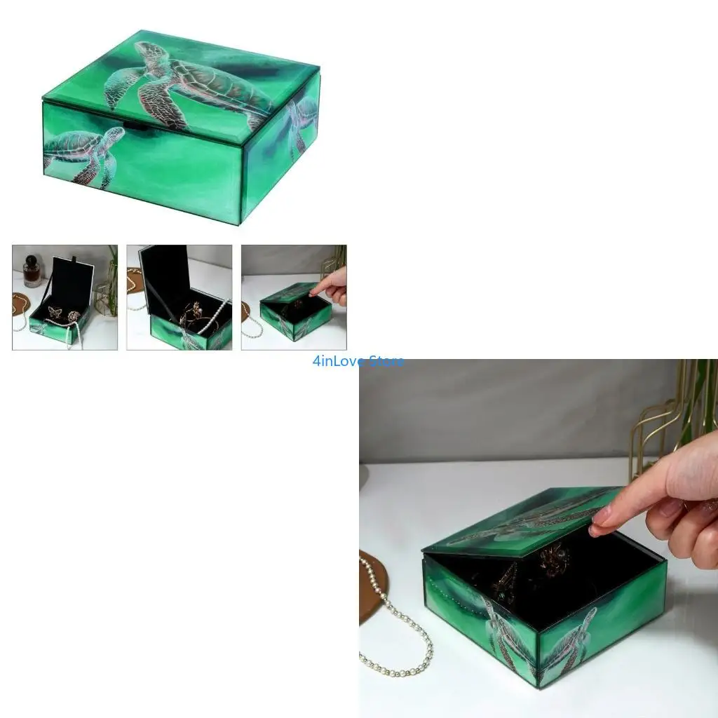 

T4MD Lovely Turtles Glass Jewelry Holder Sturdy Interior for Rings and Earrings