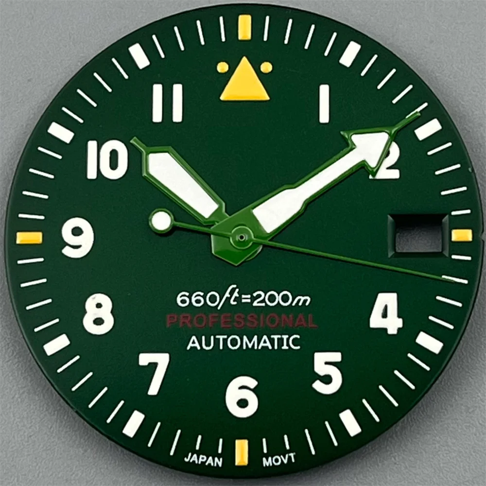 New 2025 29mm Green Pilot Style Watch Dial and Hand Sets C3 Green Luminous Fit NH35 NH36 Movement Watch Parts for Mod