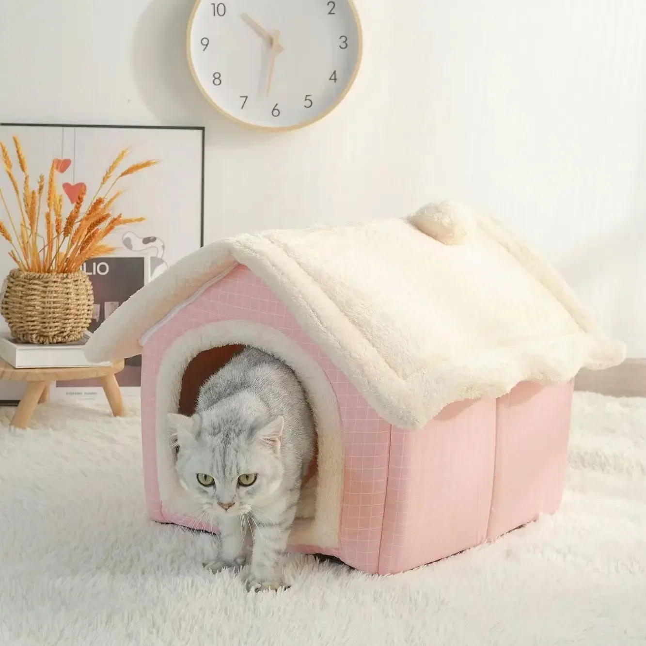 Tenda fechada para cães e gatos, cama macia, casa de sono profundo, almofada removível, gatinhos e filhotes, cama suprimentos, inverno