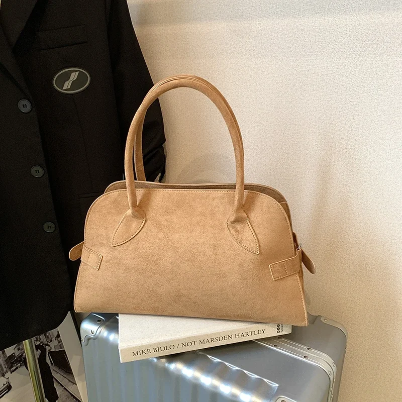 

Модные однотонные повседневные сумки на плечо большой емкости из искусственной замши, Лидер продаж 2025, простые универсальные сумки с верхней ручкой для путешествий для женщин