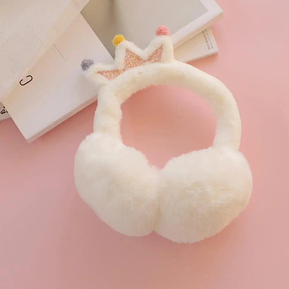 Soft Earmuffs Cartoon Ear Crown Shape Winter Earmuffs Cozy Plush Ear Warmers for Outdoor Cycling Thickened Elastic Anti-slip