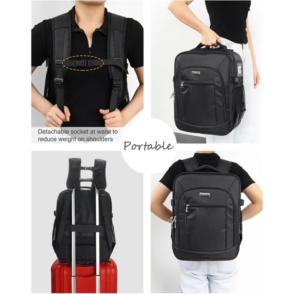 Bolsa de maquiagem profissional grande de dupla camada para artistas com 4 bolsas de armazenamento em preto