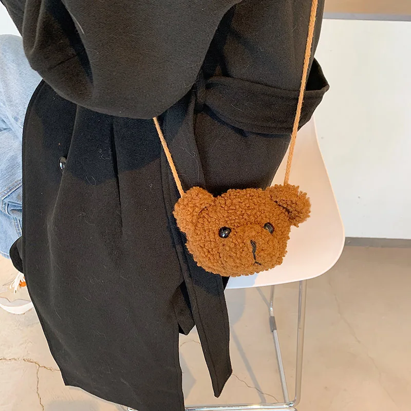 Bolso de un solo hombro de felpa de oso lindo para niños, bolsos de mensajero de dibujos animados para niñas pequeñas, monederos de monedas de