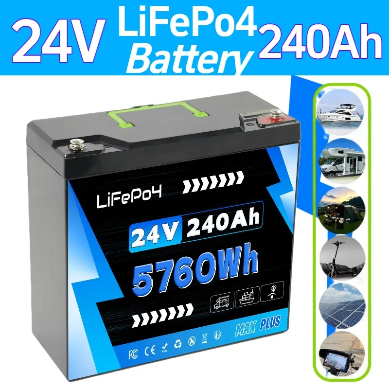 

LiFePO4 Battery 24V 240Ah Built-in Protection BMS,8000+Cycles, Fit for Solar Energy Systems,RV/Camper Vans,Marine Boats️