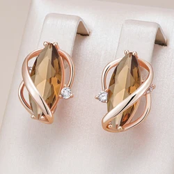 Kinel Hot Shiny Brown Natural Zircon Drop Earrings for Women Fashion 585 Rose Gold Color High Quality Daily Fine Vintage Jewelry