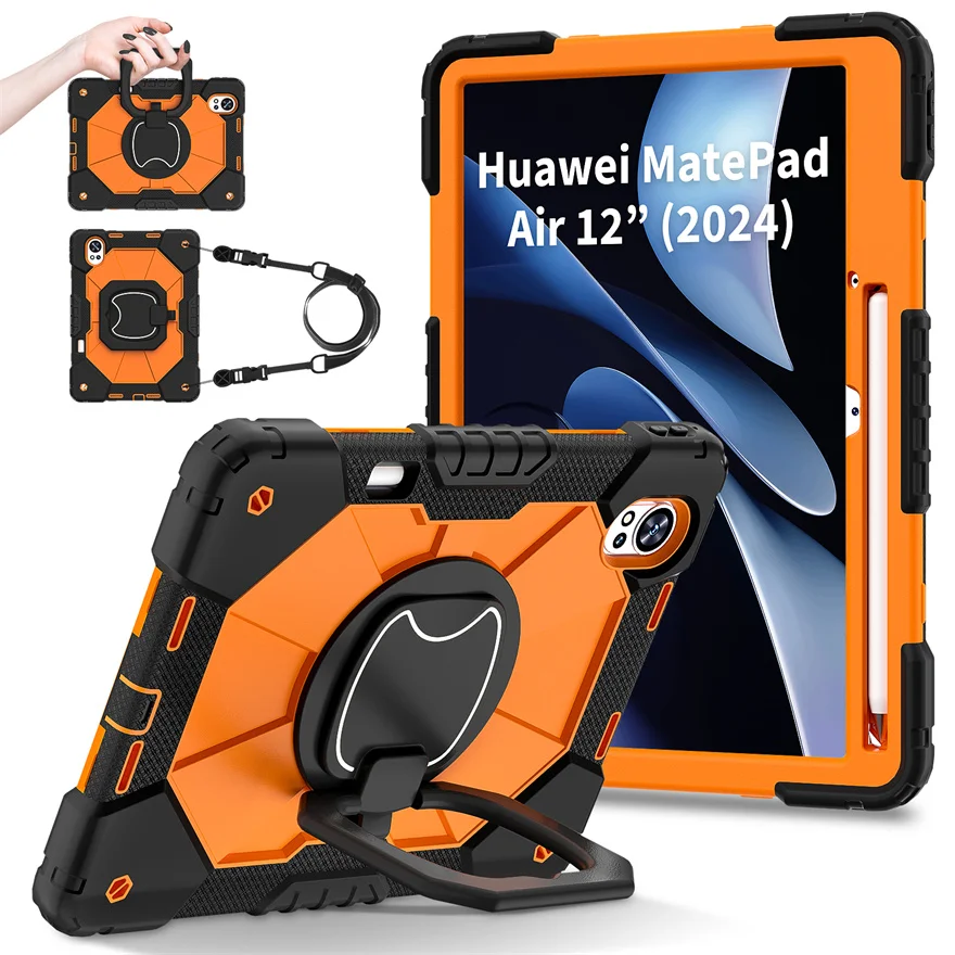 

Силиконовый чехол для Huawei Matepad Air12 12X 2024, сверхпрочная защита, противоударный, вращающийся на 360 ° ремень, ручка, кронштейн, оболочка C3