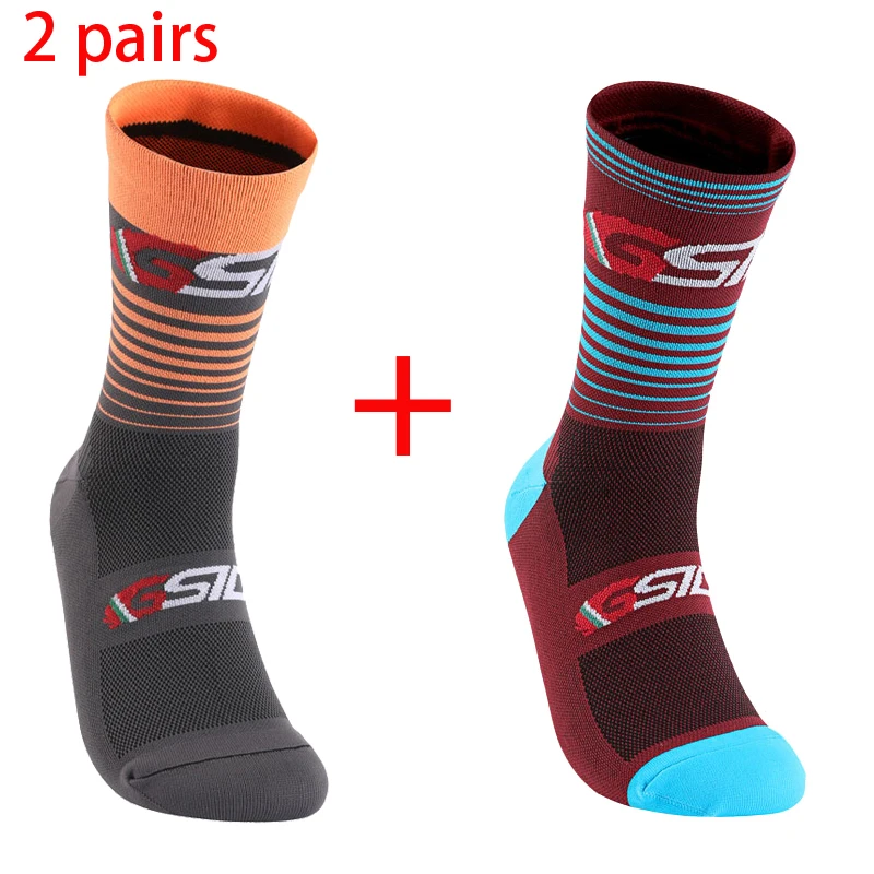 Calcetines de compresión hasta la rodilla para ciclismo, medias deportivas de alta calidad para correr, ciclismo de montaña y carretera, 2 pares