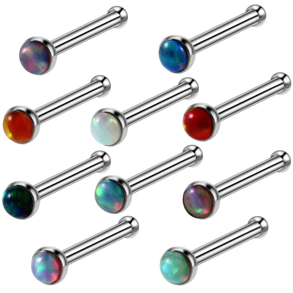 1Pc 316L Stainless Steel Straight L Shape Nose Stud for Women Opal Stone Nose Ring Nariz Nase Pircing Body Piercing Jewelry 20G