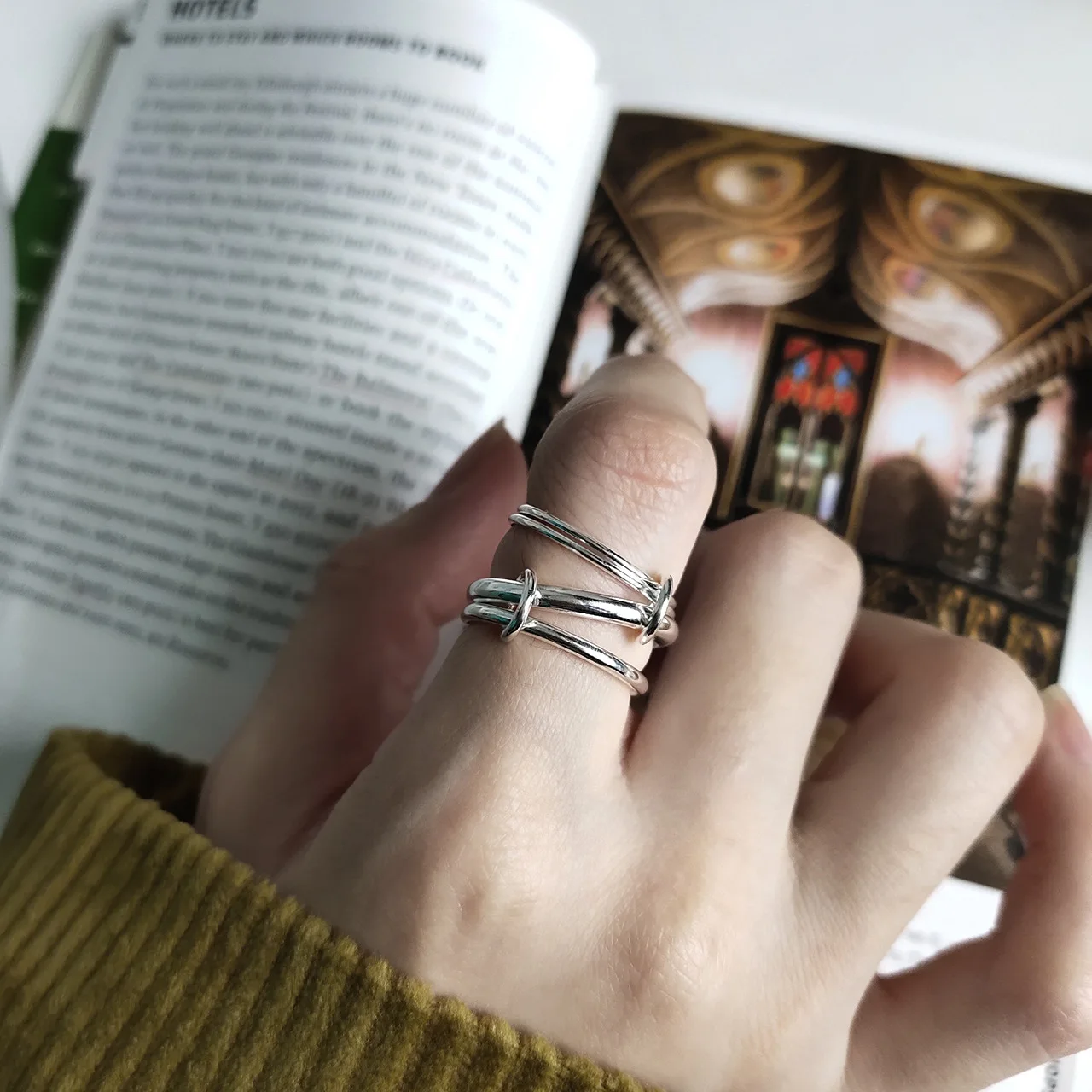 Korean Edition 925 Sterling Silver Ring Handmade Heavy Industry Multi-circle Line Rings Interlaced Minimalist Fashion Jewelry