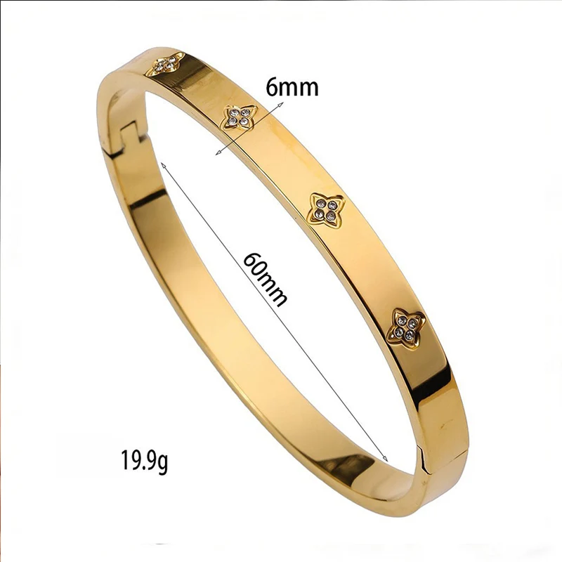 Luxuriöses Edelstahl-Armreif mit Zirkonia für Damen, Silberbeschichtetes Kleeblatt-Design, Offener Armreif, Wasserfest, Nicht Verblassend, Schmuck