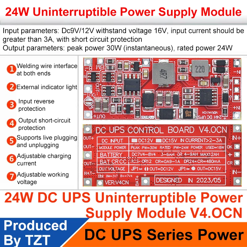 TZT DC 12V/15V 24W 1A UPS Power Supply Module Uninterruptible Power Control Board 2S V4.0CN Charging Step Up Protection Module