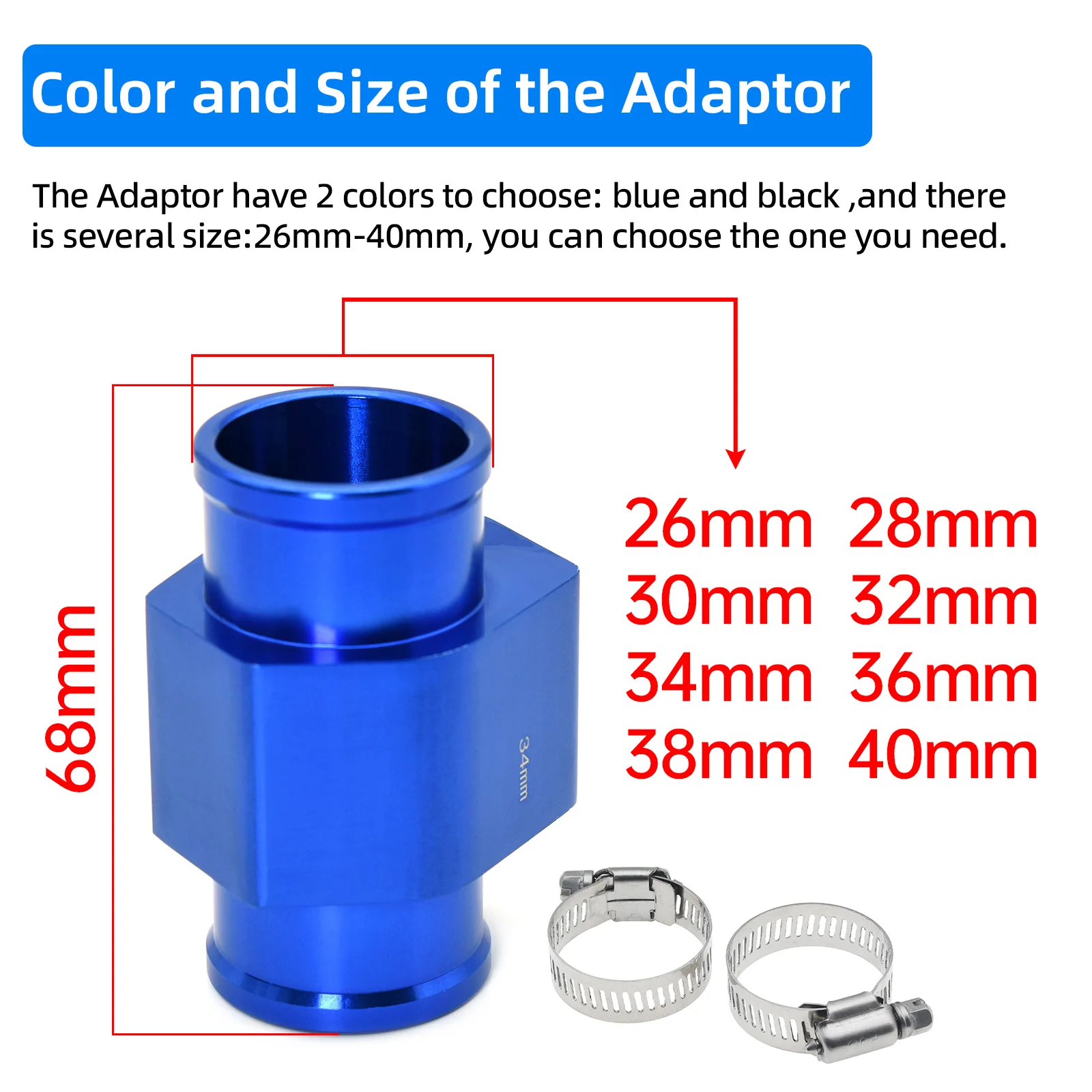 40mm 38mm 36mm 34mm 32mm 30mm 28mm Water Temp Gauge Radiator Temperature Water Temp Joint Pipe Sensor Hose Adapter