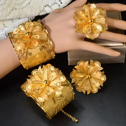 ZEADear Luxury Gold Plated Bangle Ring Sets Dubai Ethiopia France Indian Flower Rings Bracelet For Women Wedding Jewelry Gift