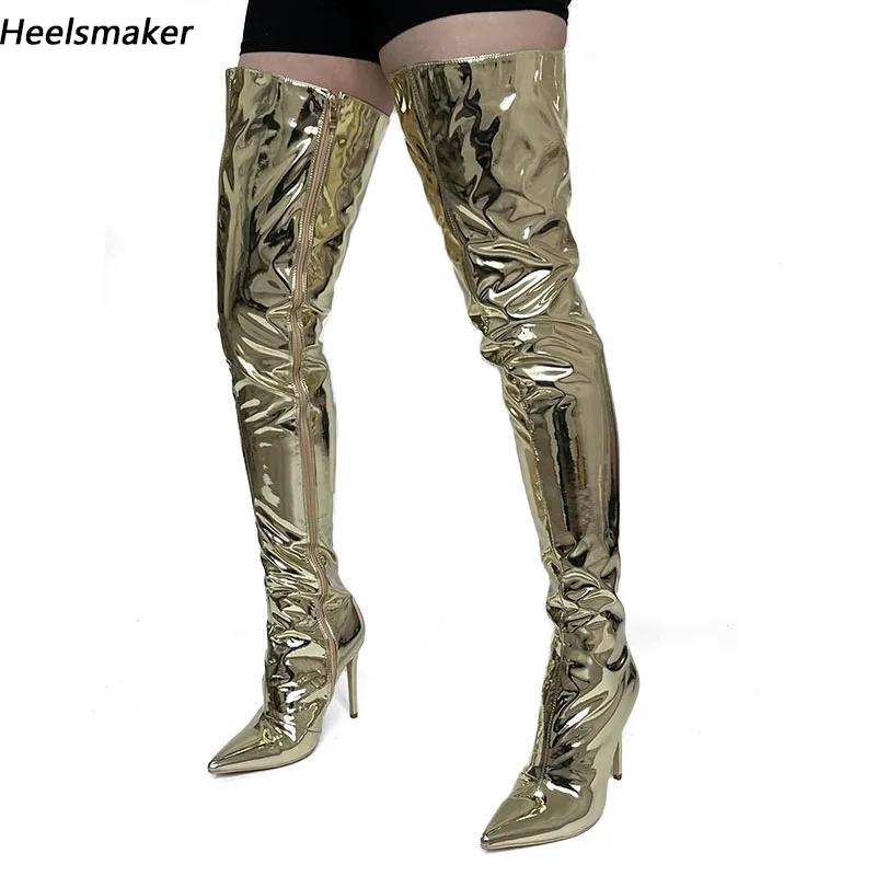 

Sukeia женские зимние высокие сапоги ручной работы, пикантные туфли на шпильке с острым носком, красивая обувь в стиле панк, женские размеры США 5-15