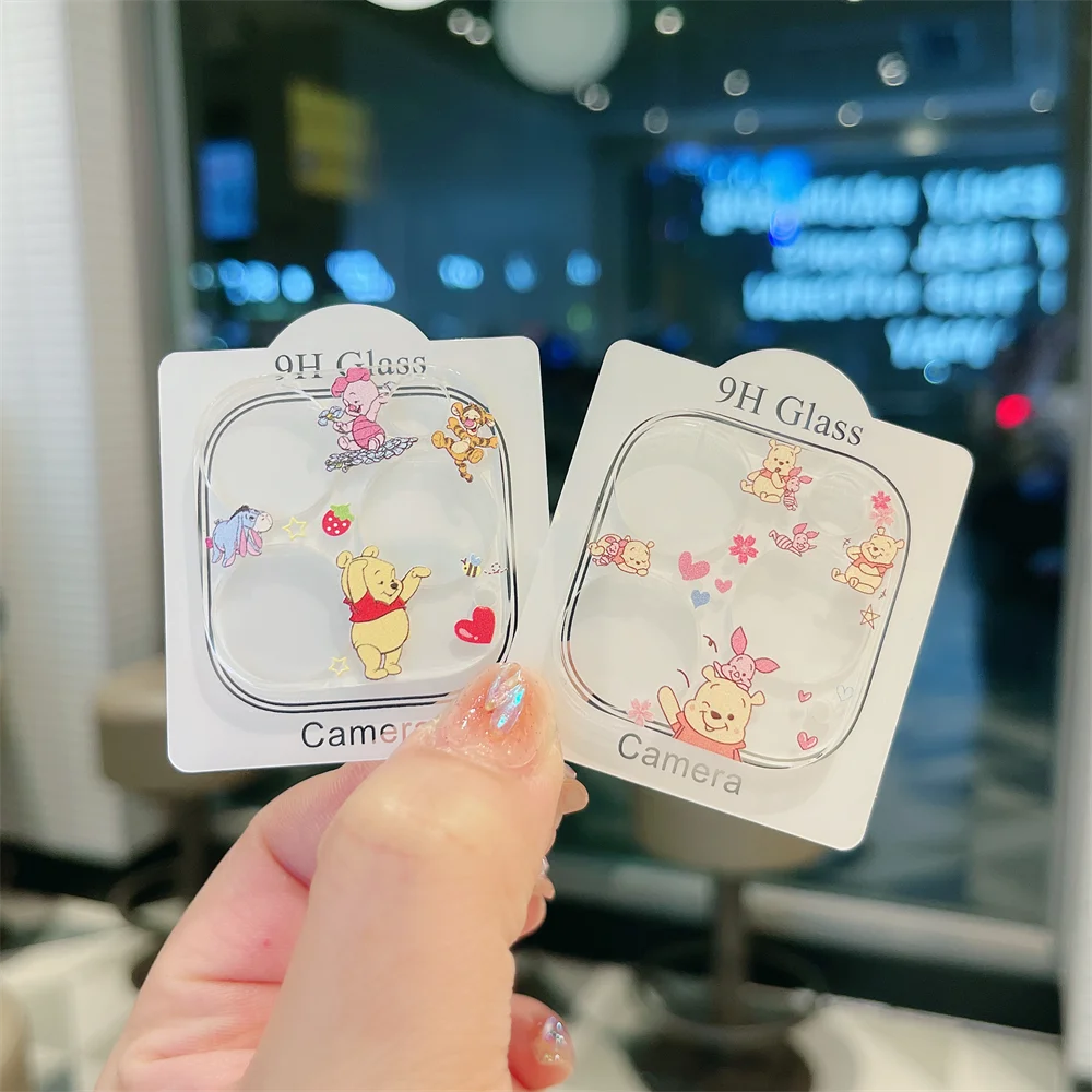 حامي عدسة الكاميرا آيفون 16 برو ماكس 15 14 زائد 13MINI 12 11 17Air غطاء كامل الزجاج المقسى 9H فيلم لوتسو ميكي ويني