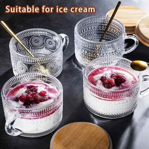 

4pcs 14oz Vintage Embossed Coffee Mugs Oats Containers Milk Juice Water Tea Cup With Lids Water Glass Bar Home Kitchen for Gifts