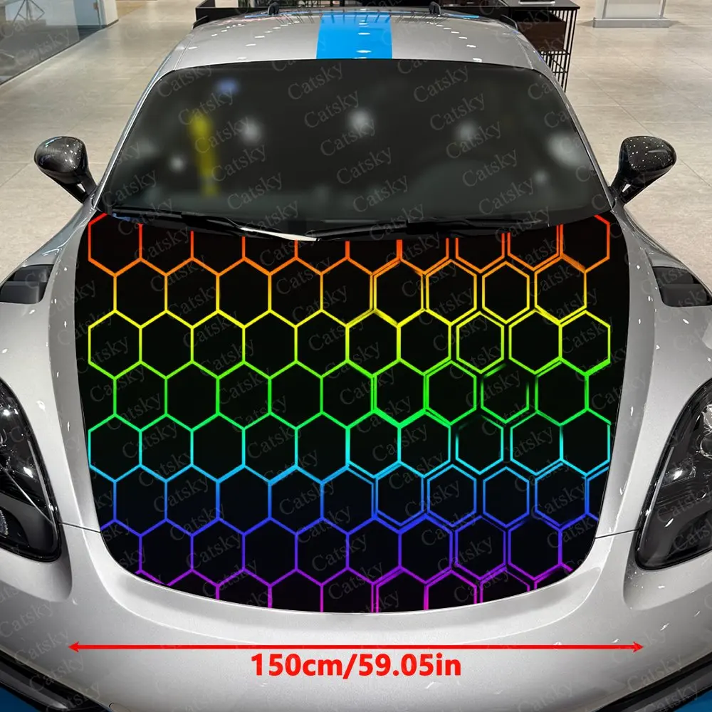 Iridescent Honeycomb Pattern Car Vinyl Wrap, PVC Waterproof Car Hood Sticker, Self-Adhesive Scratch-Resistant Stickers