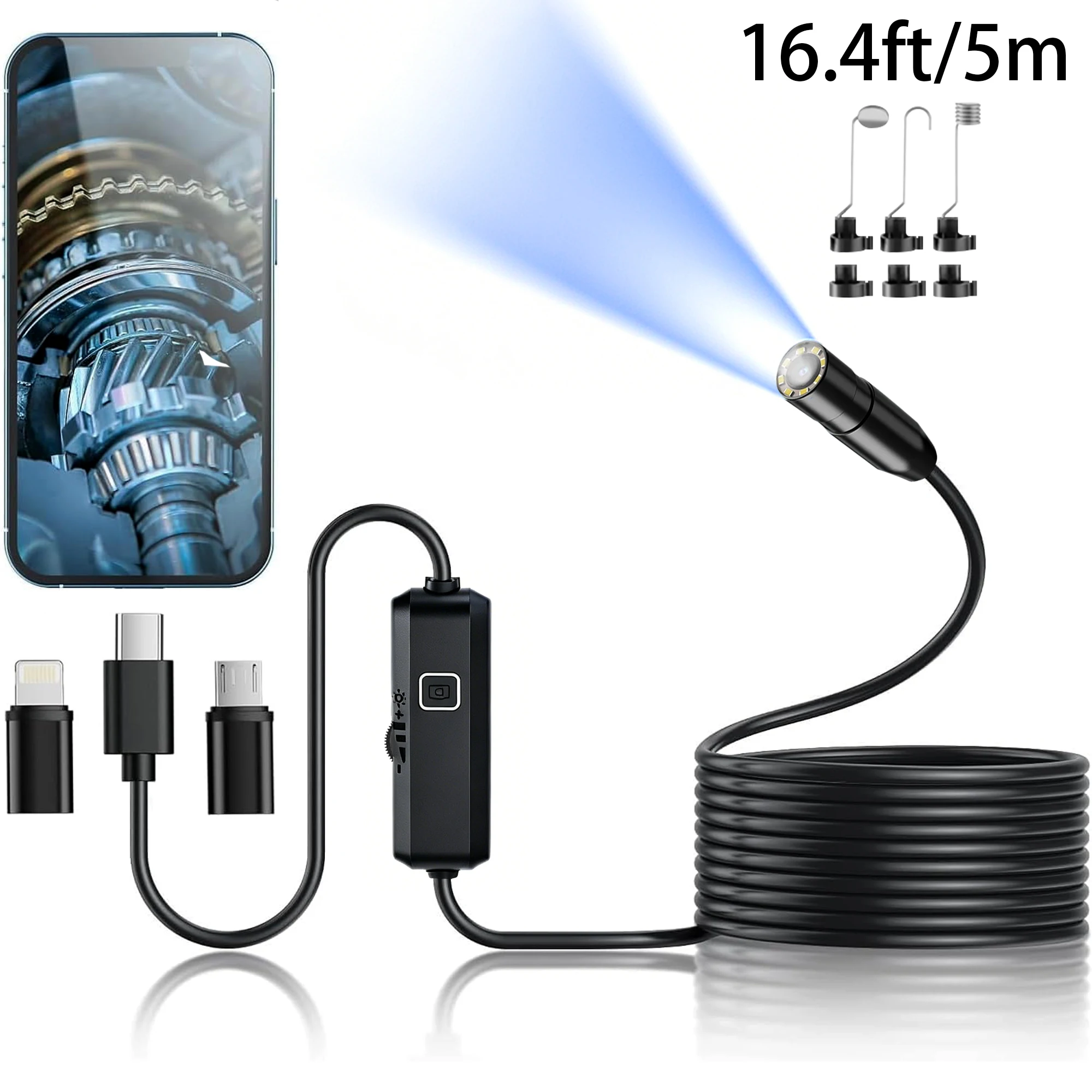 7.7MM Type-C Endoscope Camera IP67 Waterproof with 8 Adjustable LEDs USB Android Flexible Inspection Borescope for Phone PC