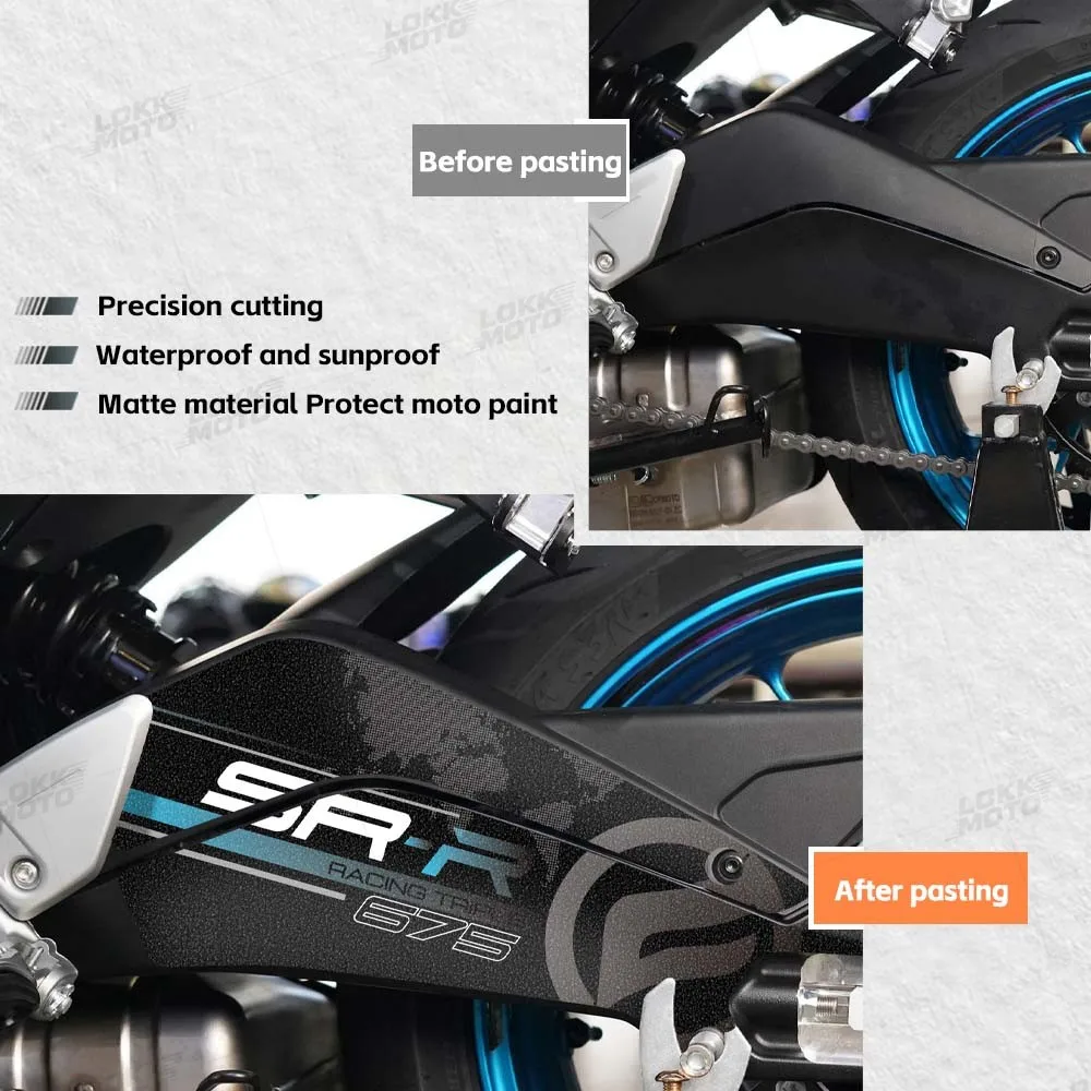 Motorcycle Swing Arm Chain Cover Decal Frosted Rotating Shaft Swingarm Waterproof Stickers For 675 NK 675 SR R 675 sr-r nk675