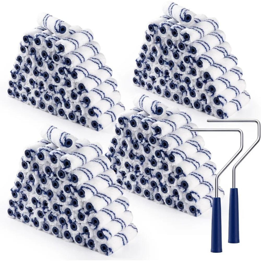 

200 Pack 4 Inch Microfiber Mini Paint Roller Covers with 2 Rust Resistant Frames for House and Wall Painting
