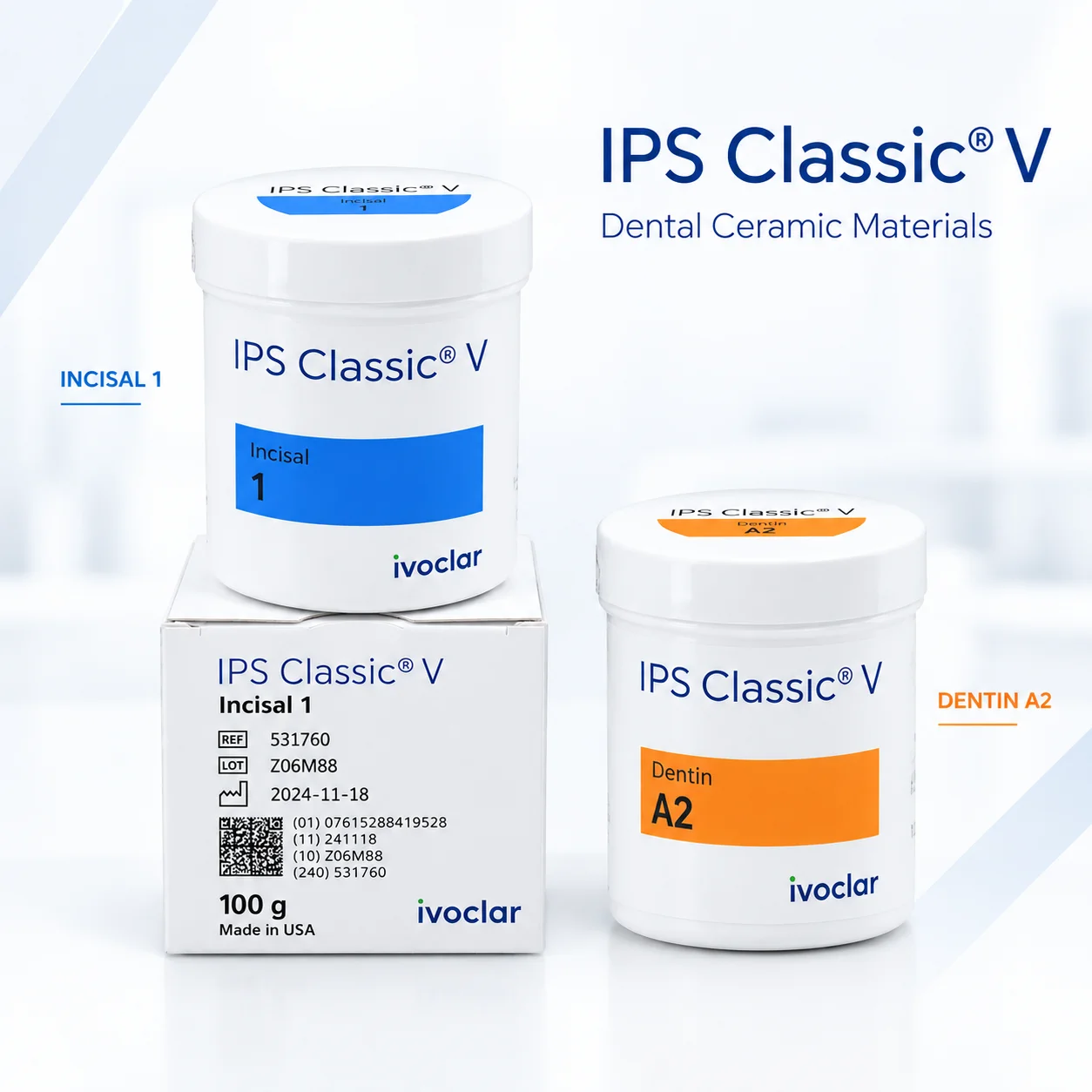 Ivoclar Vivadent IPS Classic Metal Ceramic Powder 100g, New Packaging, Feldspathic Porcelain for PFM Crown & Bridge