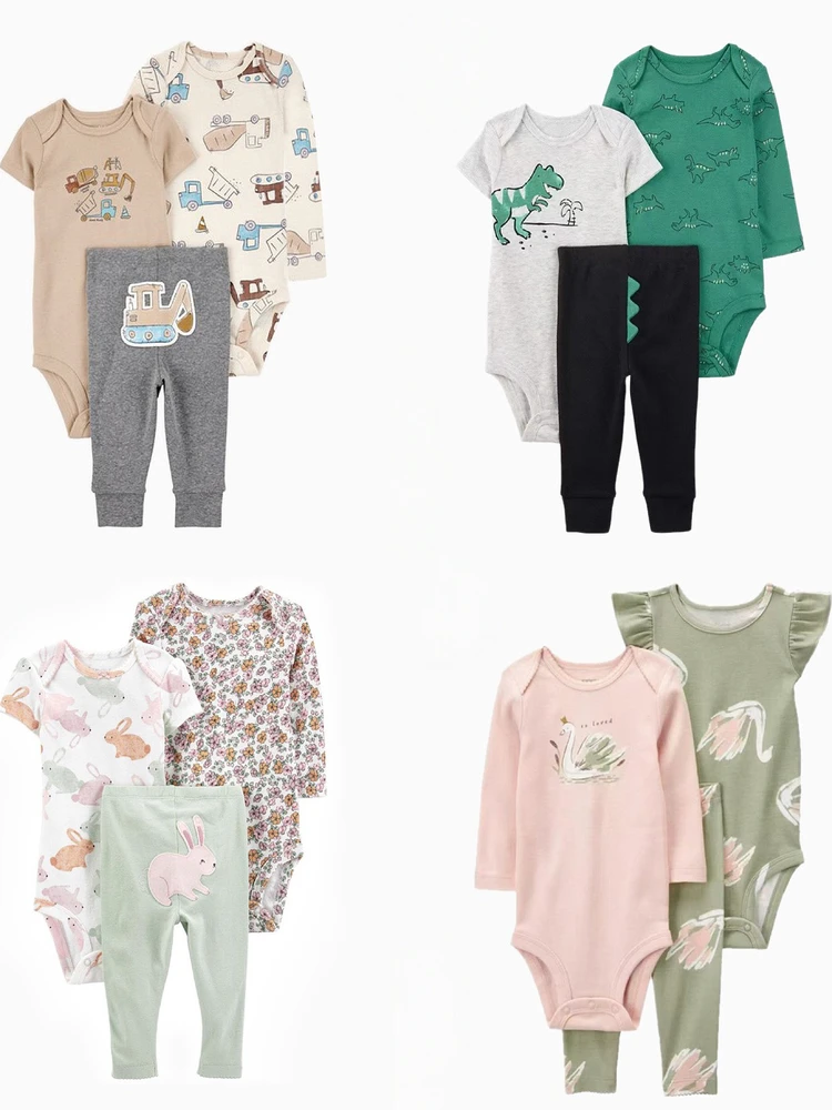 Spring Autumn Pure Cotton Long Sleeve Baby Boys Girls Romper Pants Set Anti-Mosquito Breathable Lightweight Three-piece Suit