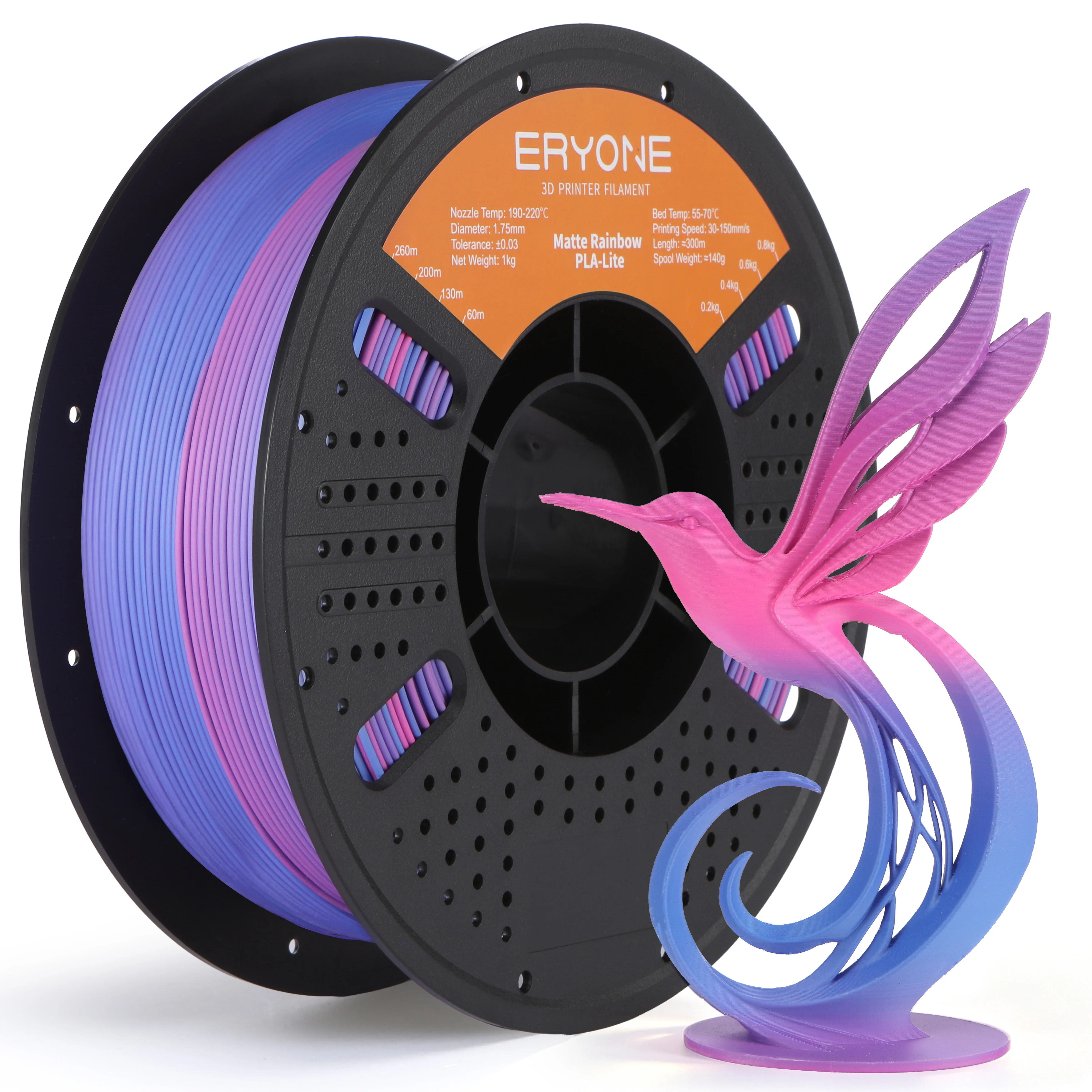 ERYONE 1KG PLA Lite Regenbogen 3D-Drucker-Filament, Farbwechsel-Filament 1,75mm, Mehrfarbiger Farbverlauf 1KG Spule Passend für die Meisten FDM-Drucker