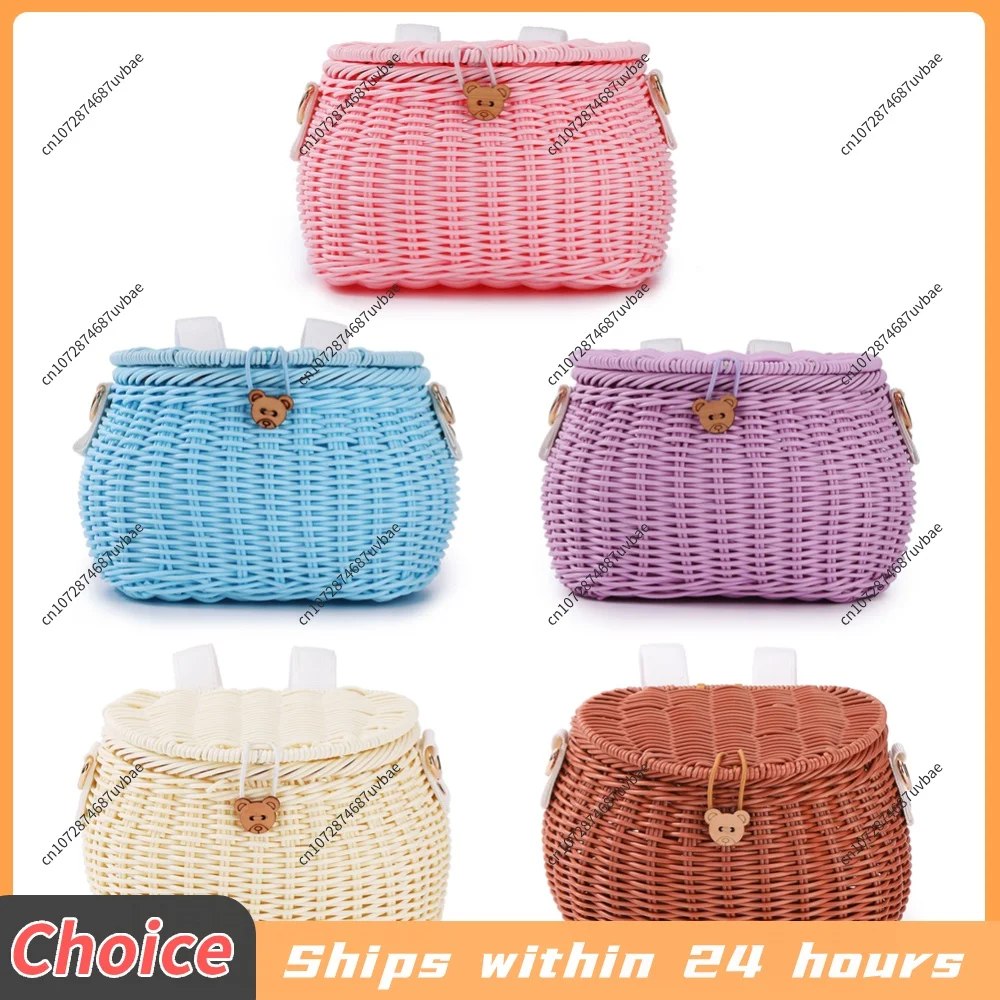 Bicycle Storage Basket or Backpack with Lid Bike Scooter Tricycle Basket Adjustable Leather Straps for Kids Adult Bikes